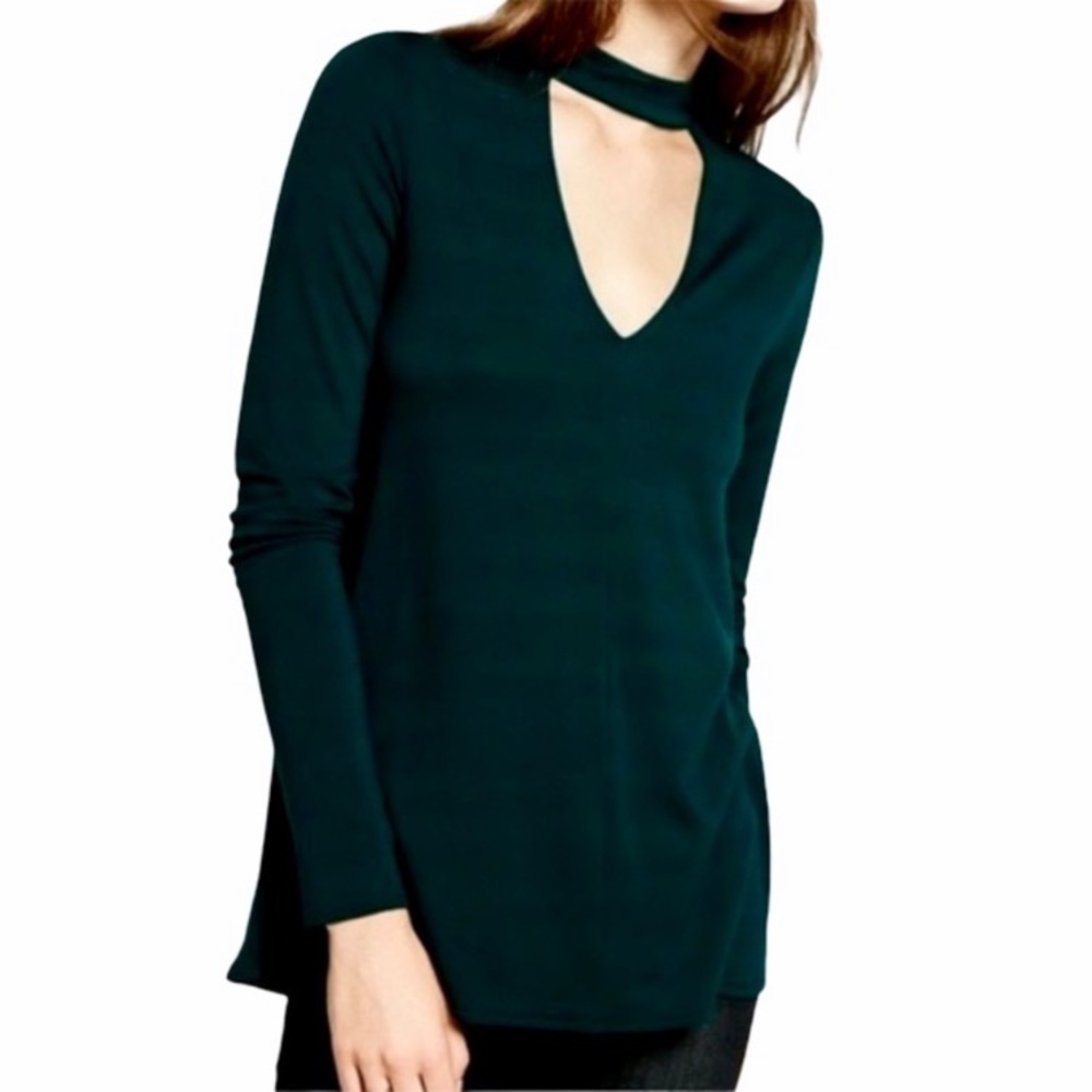 EXPRESS Black Long Sleeve Shirt Choker Cutout Top Blouse Soft Size XS Like New